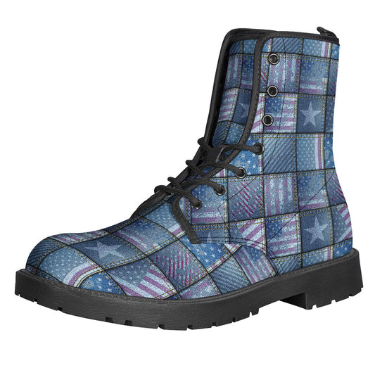 Step Out in Style: American Denim Patchwork Leather Boots for the Modern Hippie - 1