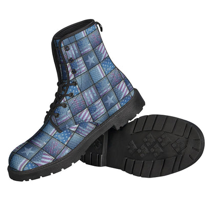 Step Out in Style: American Denim Patchwork Leather Boots for the Modern Hippie - 2