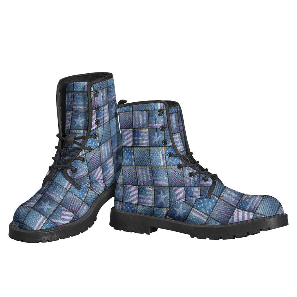 Step Out in Style: American Denim Patchwork Leather Boots for the Modern Hippie - 3