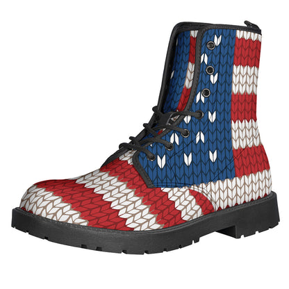 Step Out in Style with American Flag Knitted Print Leather Boots - 1