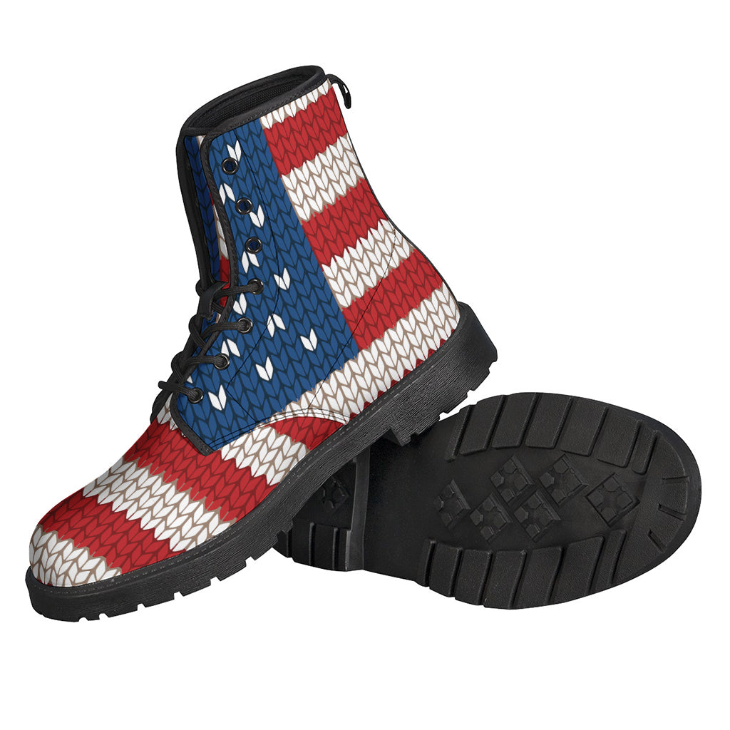 Step Out in Style with American Flag Knitted Print Leather Boots - 2