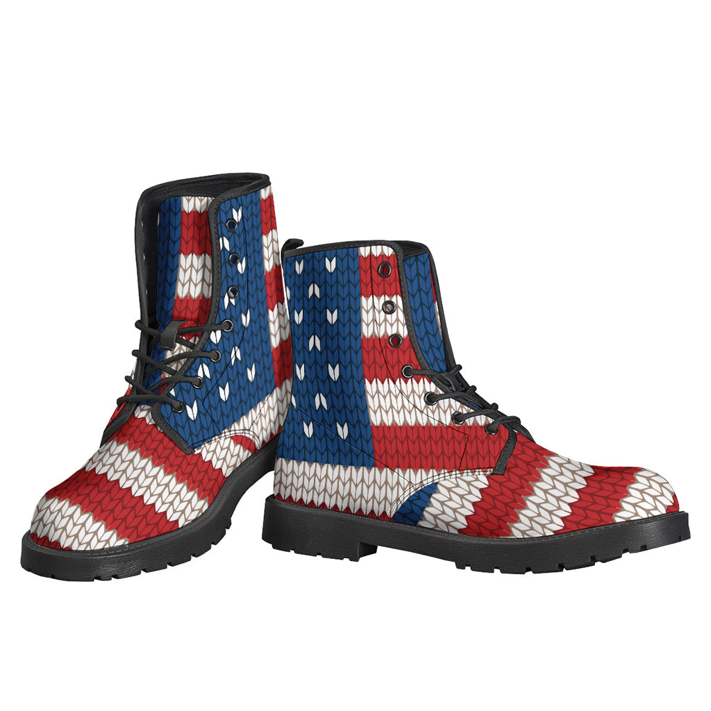 Step Out in Style with American Flag Knitted Print Leather Boots - 3