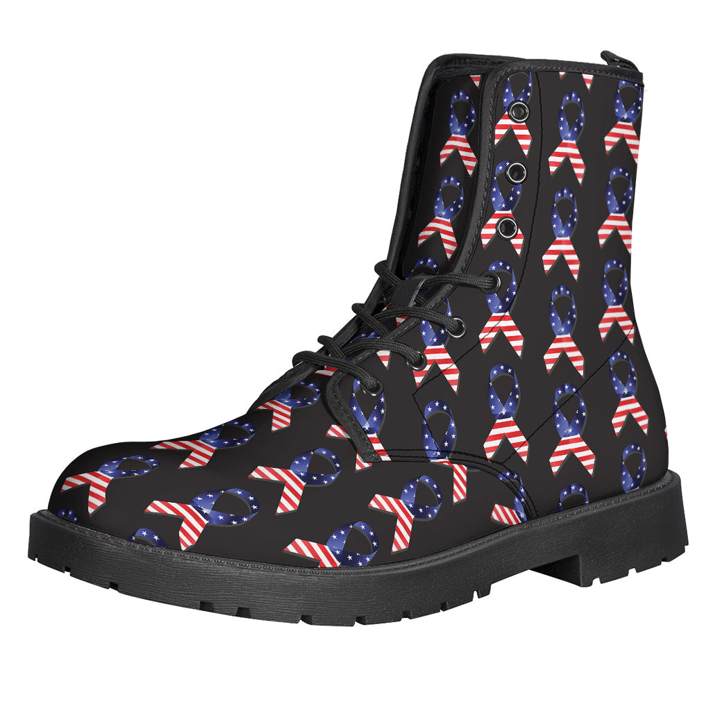 Kick Back in Style with These American Flag Ribbon Pattern Print Leather Boots for Hippies - 1