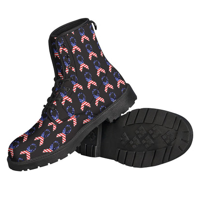 Kick Back in Style with These American Flag Ribbon Pattern Print Leather Boots for Hippies - 2