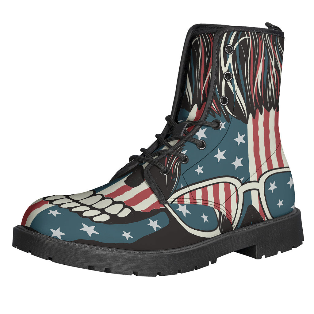 Groovy American Flag Skull Print Leather Boots for Stylish Hippies - 1