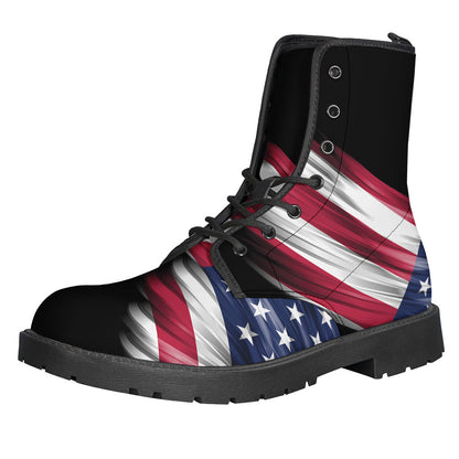 Groovy American Flag Wing Print Leather Lightweight Boots for the Free-Spirited Hippie - 1