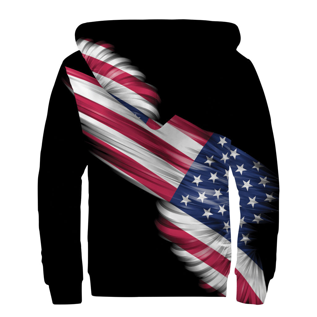 Peace, Love, and Comfort: American Flag Wing Print Sherpa Lined Zip Up Hoodie - 2