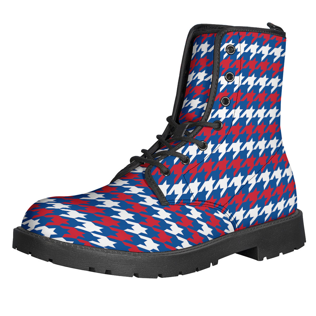 American Houndstooth Pattern Leather Boots: Groovy and Lightweight for Hippie Vibes! - 1