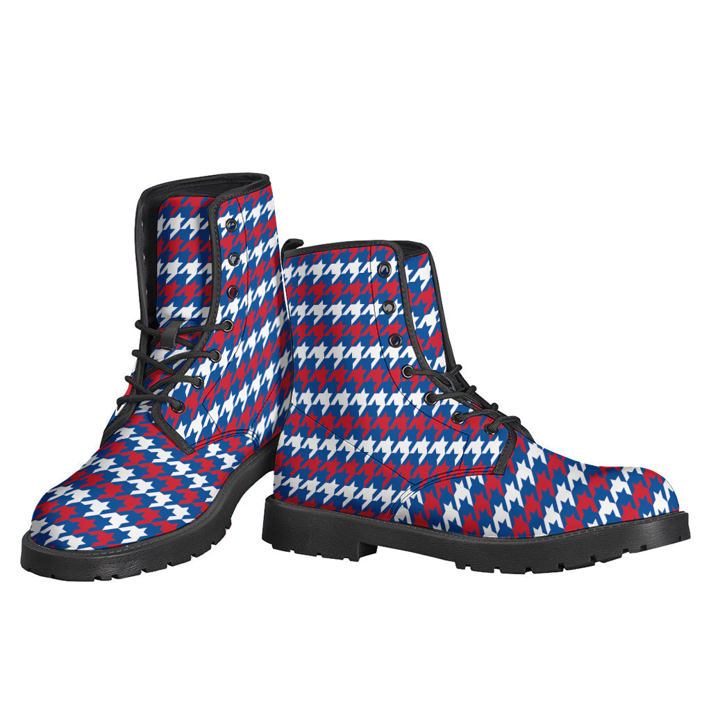 American Houndstooth Pattern Leather Boots: Groovy and Lightweight for Hippie Vibes! - 3