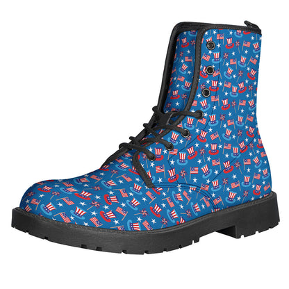 Groovy Vibes: American Independence Day Pattern Leather Boots for Hippies - 1