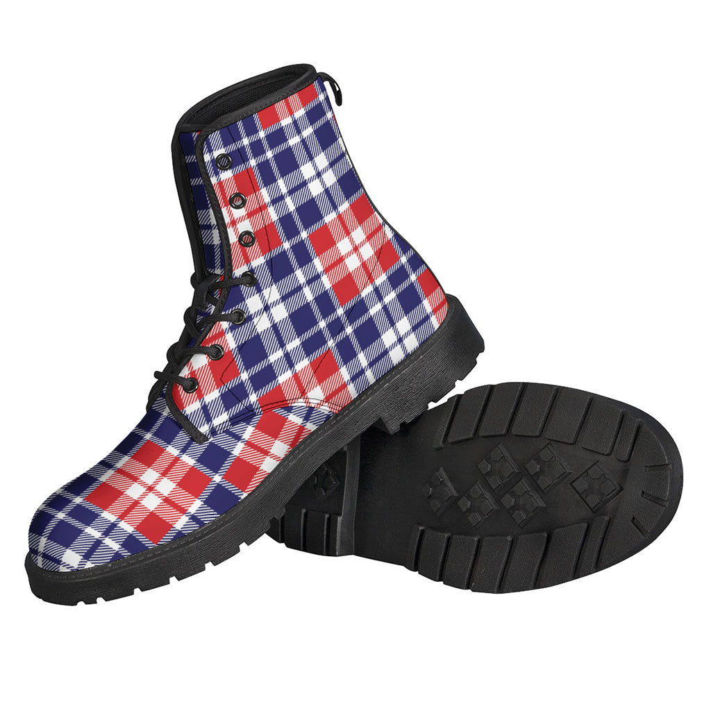 Step Out in Style with American Independence Day Plaid Print Leather Boots - 2