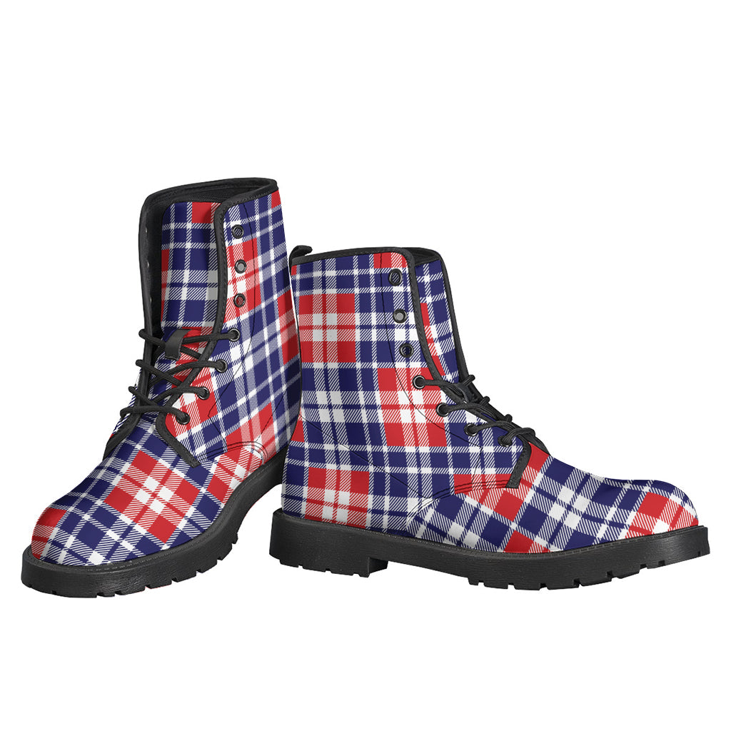 Step Out in Style with American Independence Day Plaid Print Leather Boots - 3