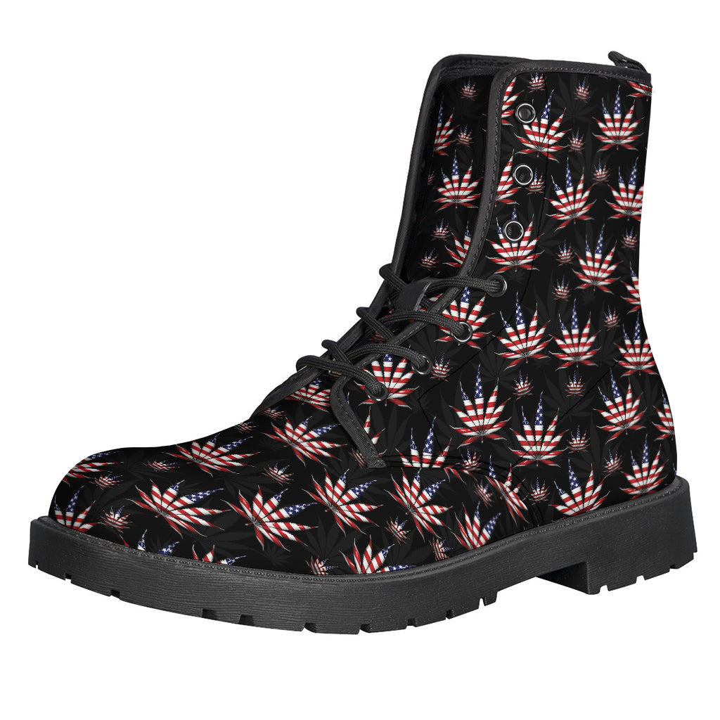 Groovy American Marijuana Leaf Leather Boots - 1