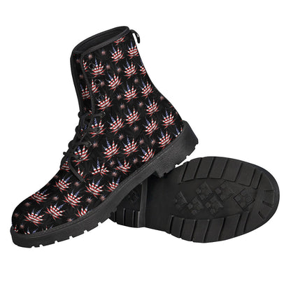 Groovy American Marijuana Leaf Leather Boots - 2