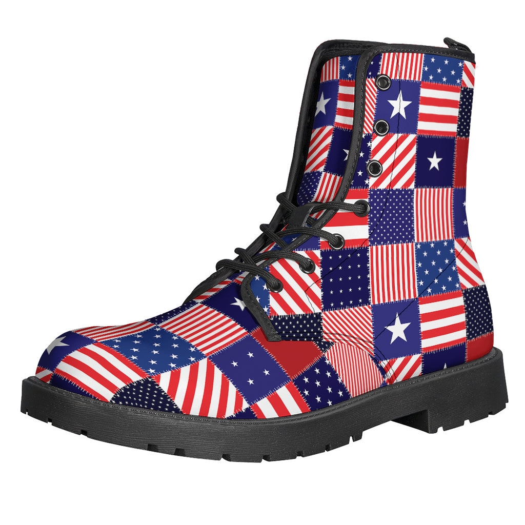 Step Out in Style: American Patriotic Patchwork Leather Boots for Hippies - 1