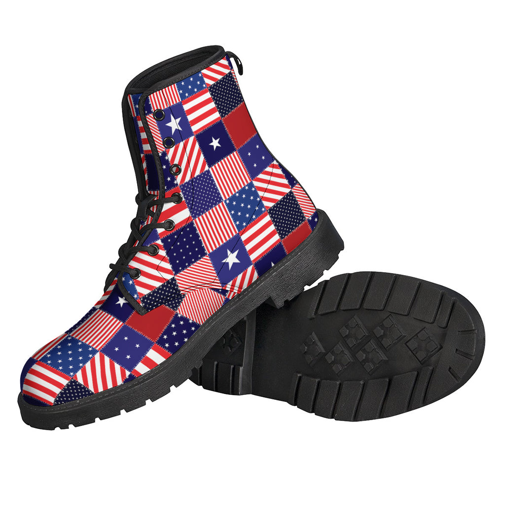 Step Out in Style: American Patriotic Patchwork Leather Boots for Hippies - 2