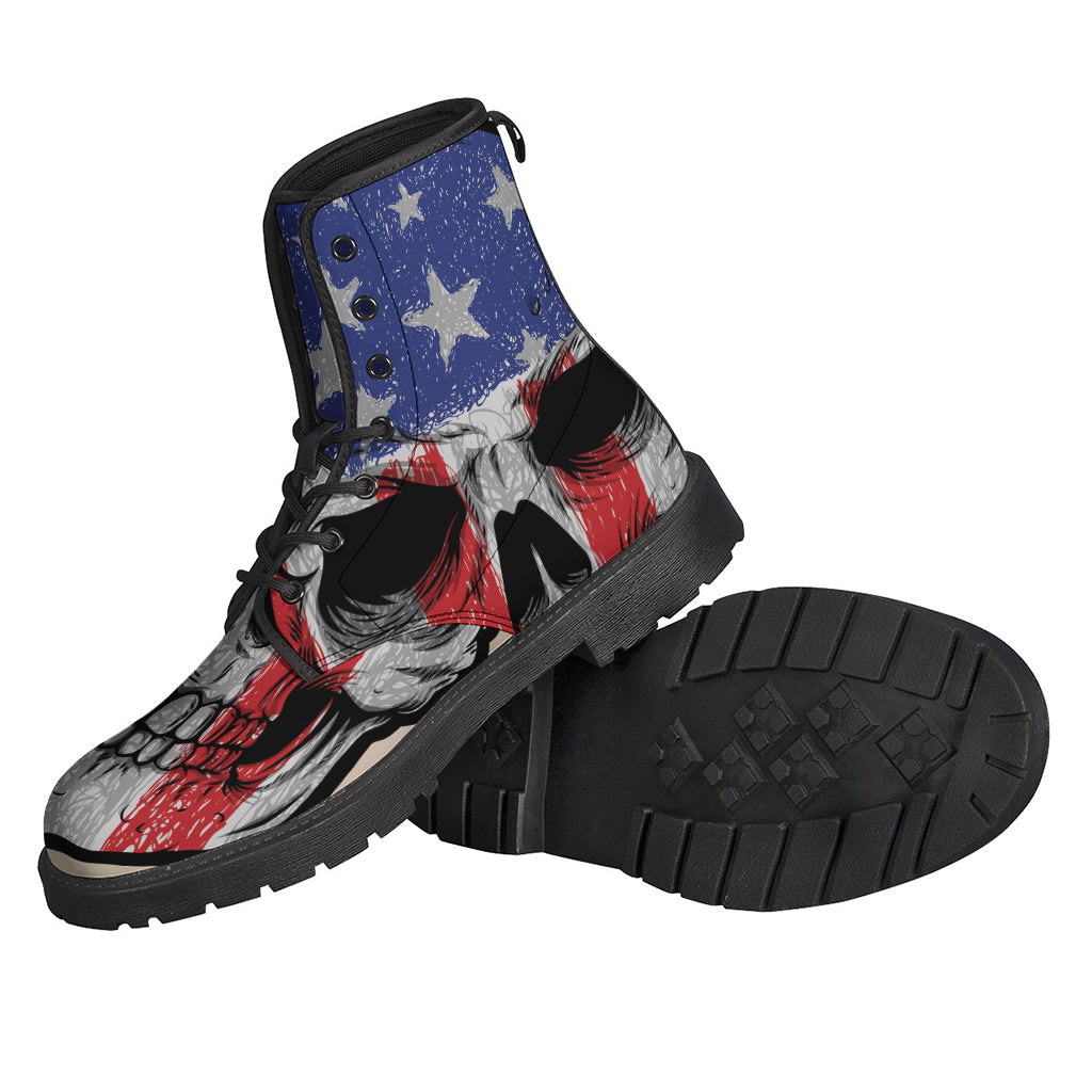 American Patriotic Skull Print Leather Boots for the Free-Spirited Hippies - 2