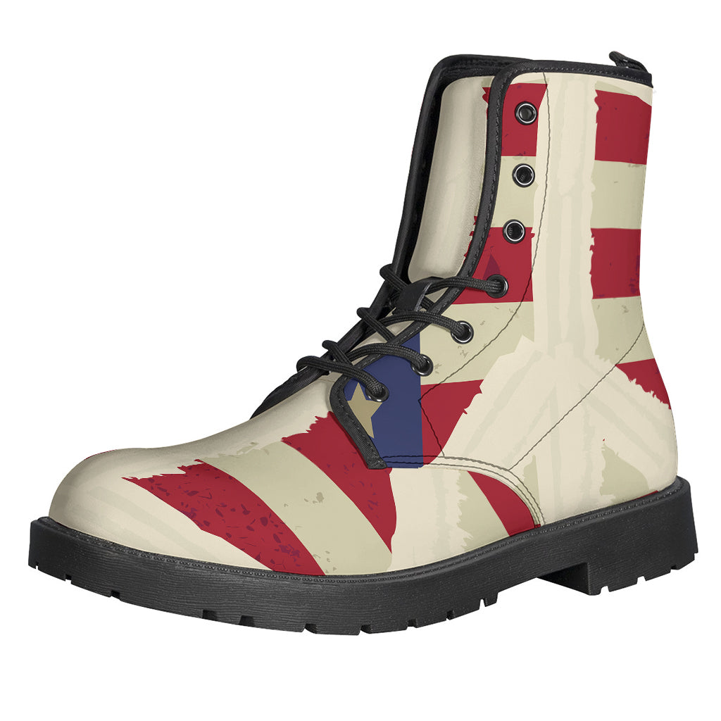 Get Your Groove on with American Peace Flag Print Leather Boots for Hipsters - 1