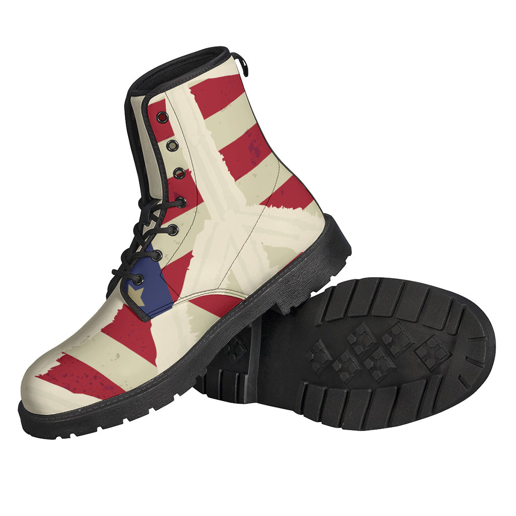 Get Your Groove on with American Peace Flag Print Leather Boots for Hipsters - 2