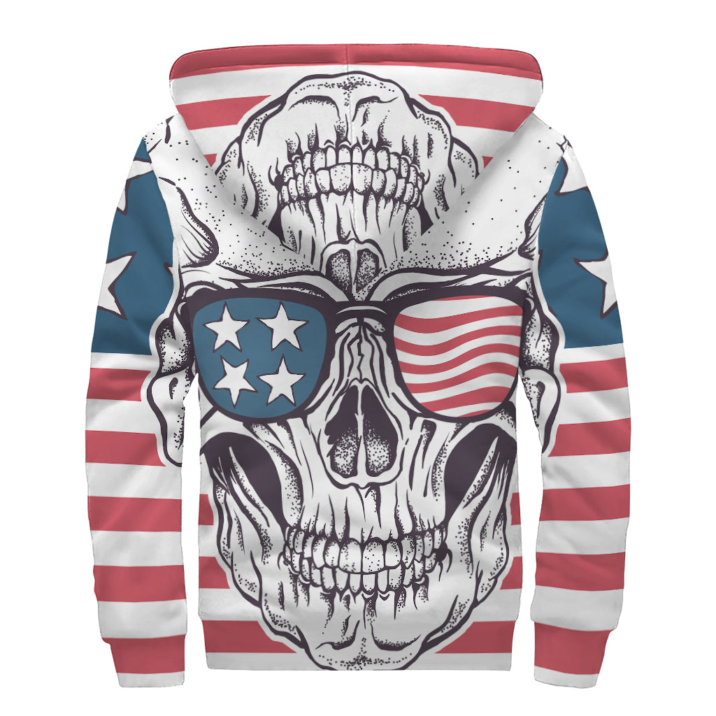 American Skull with Sunglasses Print Sherpa Lined Zip Up Hoodie - 2