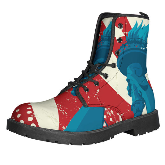 Freedom Walks: Statue of Liberty Print Leather Boots for the Free-Spirited Hippie - 1