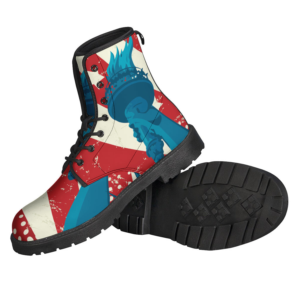 Freedom Walks: Statue of Liberty Print Leather Boots for the Free-Spirited Hippie - 2