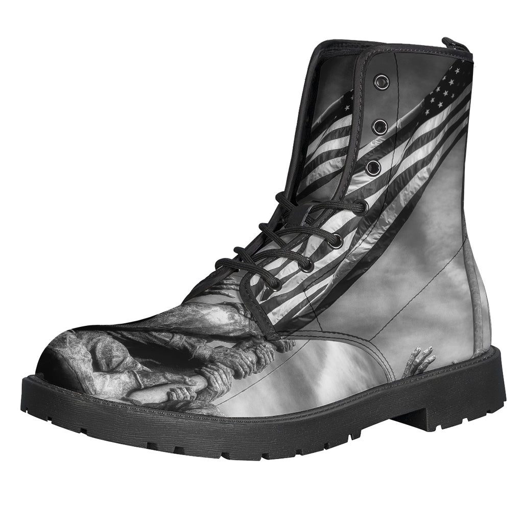 Groovy Vibes: American War Memorial Print Leather Lightweight Boots for Fashionable Hippies - 1