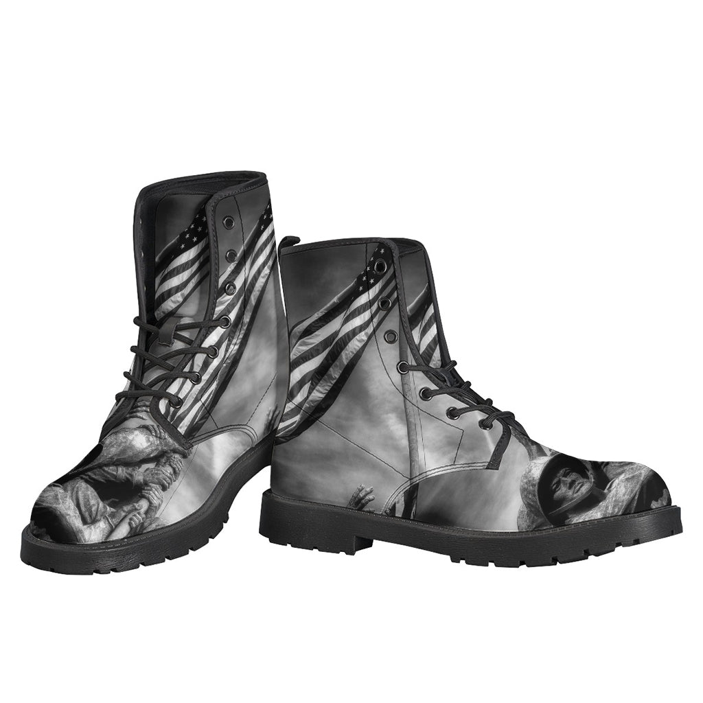 Groovy Vibes: American War Memorial Print Leather Lightweight Boots for Fashionable Hippies - 3