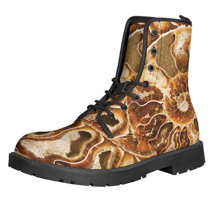 Ammonite Fossil Print Leather Boots for the Free-Spirited Hippie Soul - 1