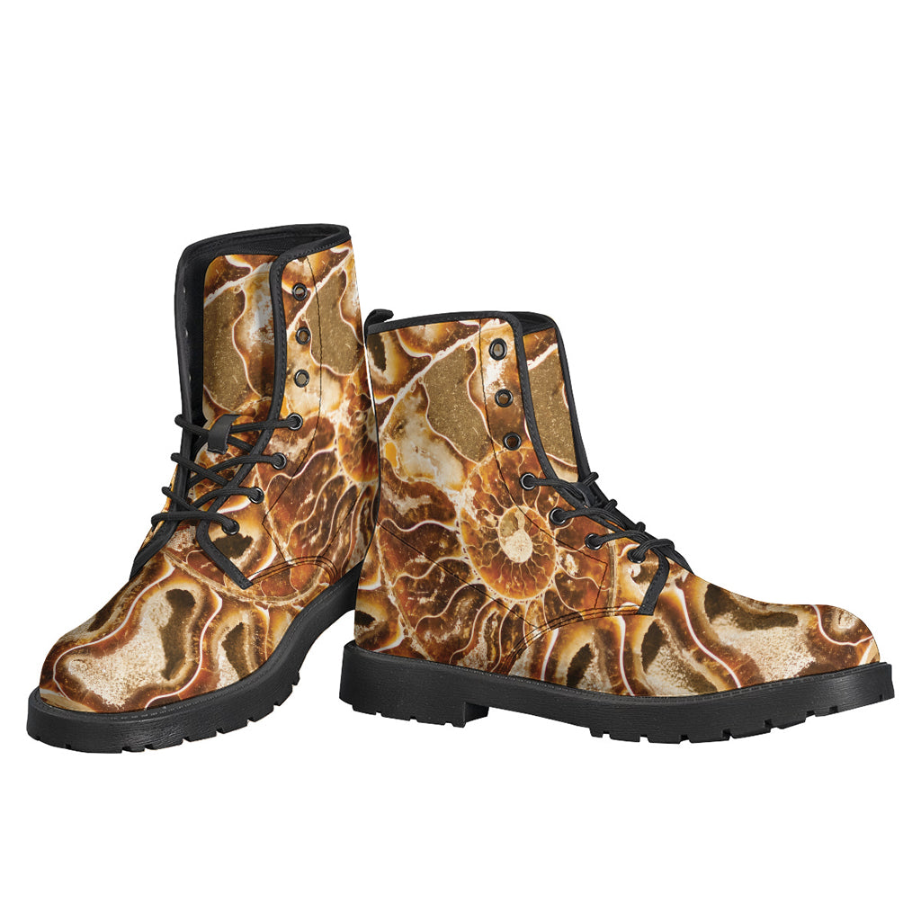 Ammonite Fossil Print Leather Boots for the Free-Spirited Hippie Soul - 3