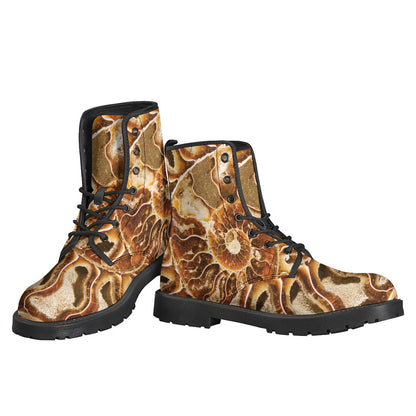 Ammonite Fossil Print Leather Boots for the Free-Spirited Hippie Soul - 3