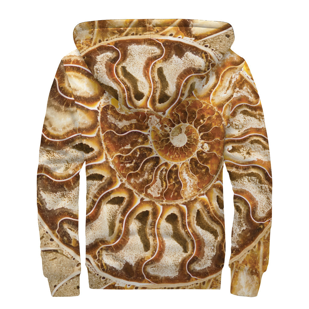 Ammonite Fossil Print Sherpa-Lined Zip Up Hoodie: Embrace Your Inner Hippie Style - 2