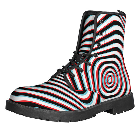 Eco-Friendly Leather Boots for Hippie Souls: Anaglyph Optical Illusion Print - 1