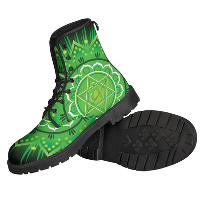 Anahata Chakra Mandala Print Leather Boots: Lightweight Hippie Footwear for Free Spirits - 2