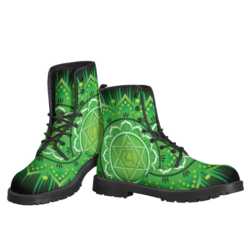 Anahata Chakra Mandala Print Leather Boots: Lightweight Hippie Footwear for Free Spirits - 3