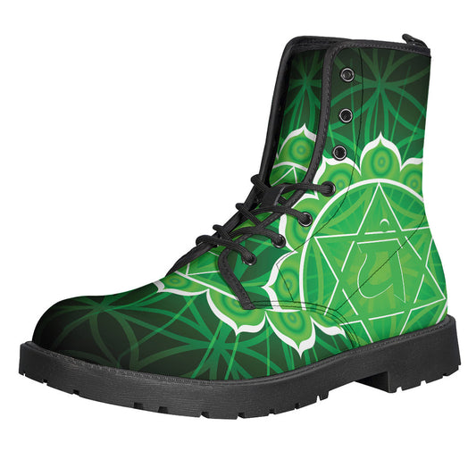 Anahata Chakra Spiritual Print Leather Boots: The Perfect Hippie Style Statement - 1