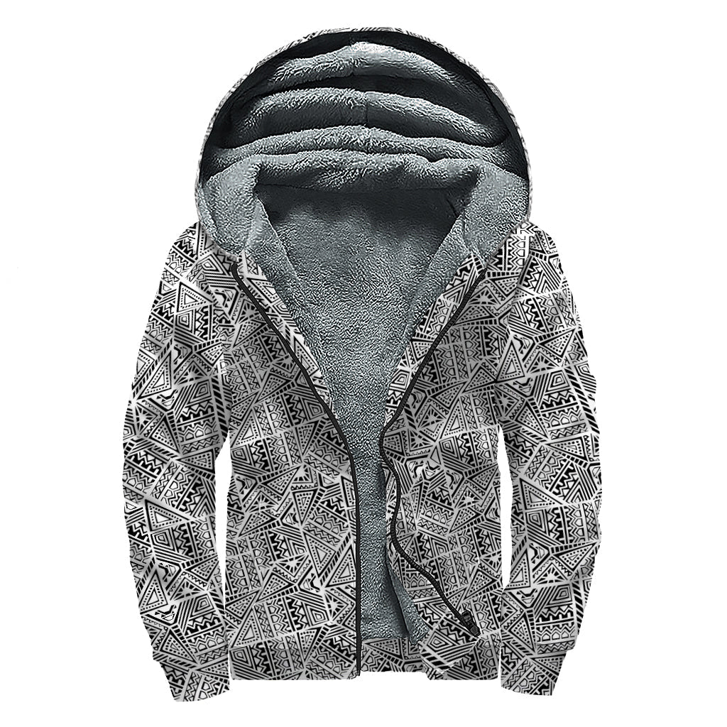 Boho Dreams: Ancient Aztec Tribal Pattern Sherpa Zip Up Hoodie - 1