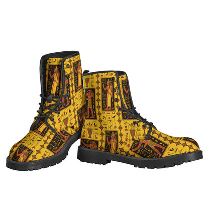 Bohemian Bliss: Ancient Egypt Pattern Leather Lightweight Boots - 3