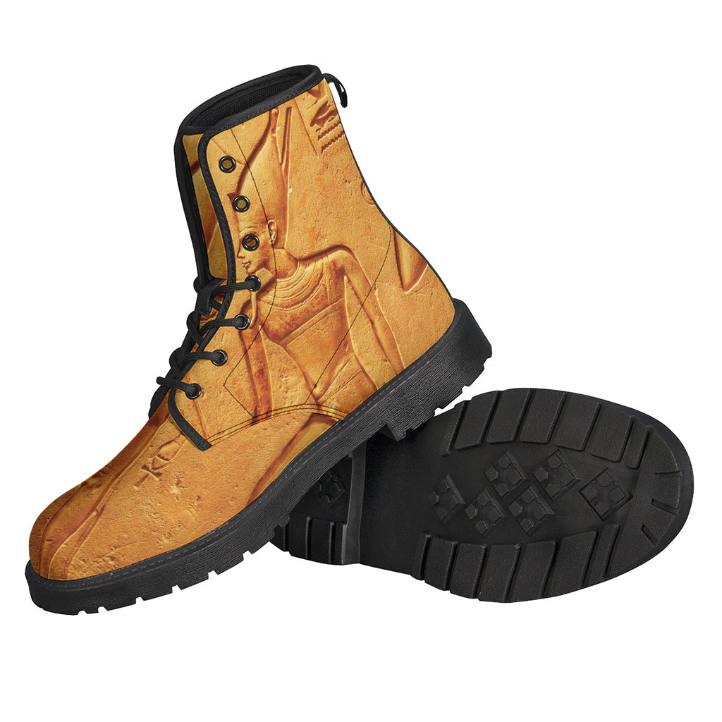 Boho Chic: Ancient Egyptian Gods Print Leather Boots for Free Spirits - 2