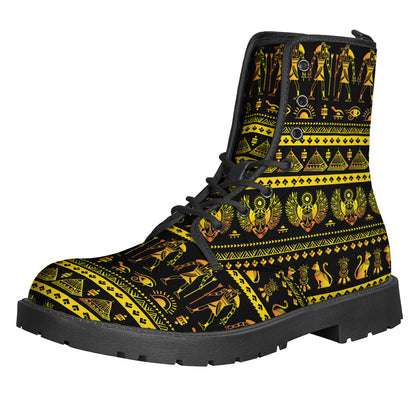 Groovy Ancient Egyptian Pattern Leather Boots for the Modern Hippie - 1