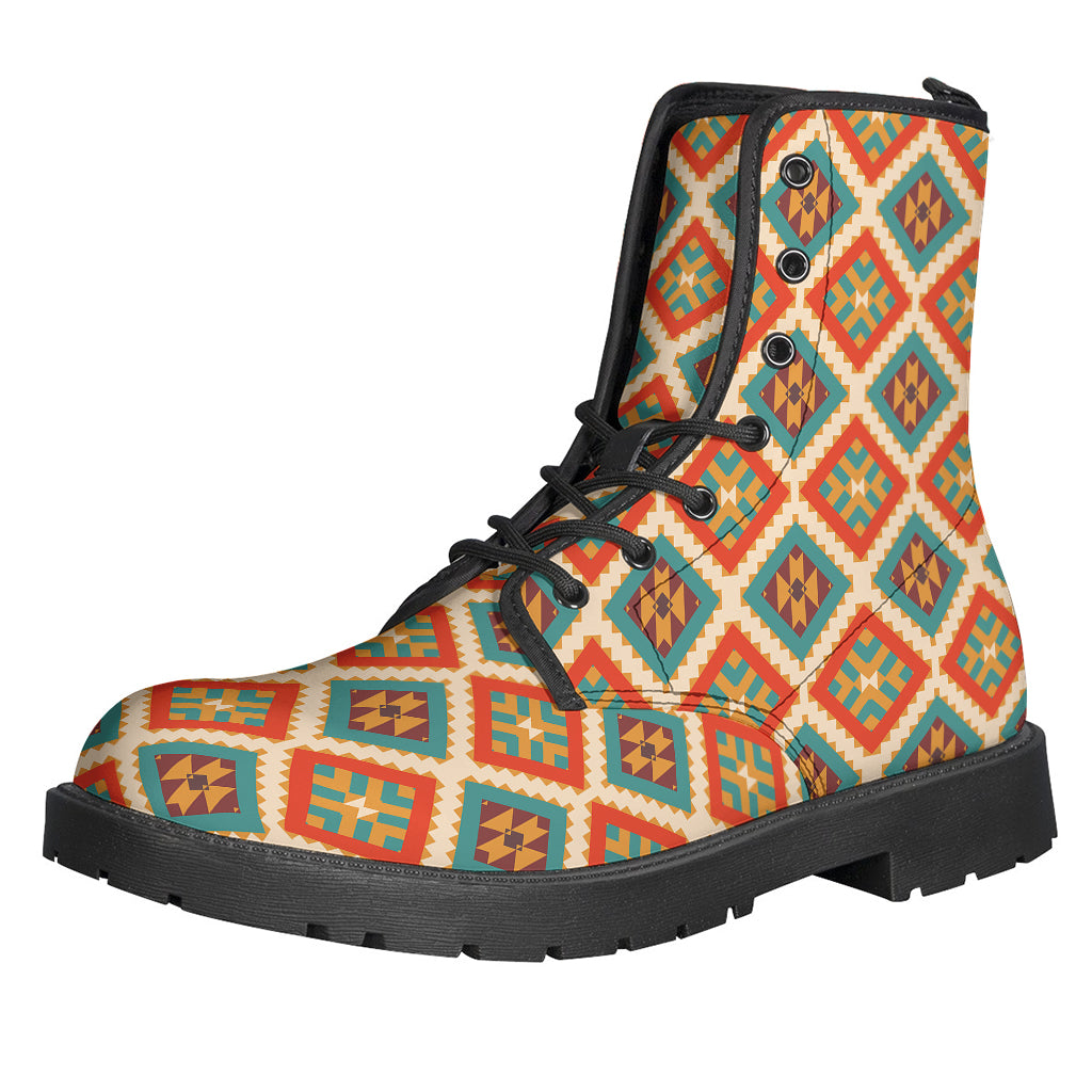 Vintage Vibes: Geometric Navajo Print Leather Boots for Free-Spirited Hippies - 1