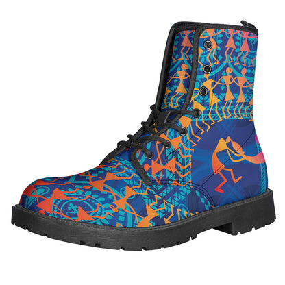 Warli Tribal Print Leather Boots: Embrace Your Inner Hippie with Style - 1