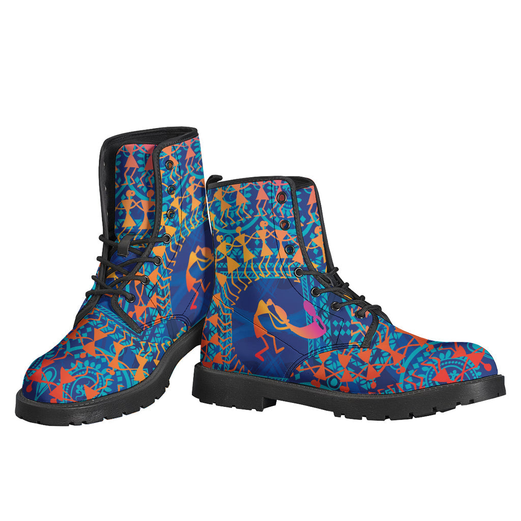 Warli Tribal Print Leather Boots: Embrace Your Inner Hippie with Style - 3