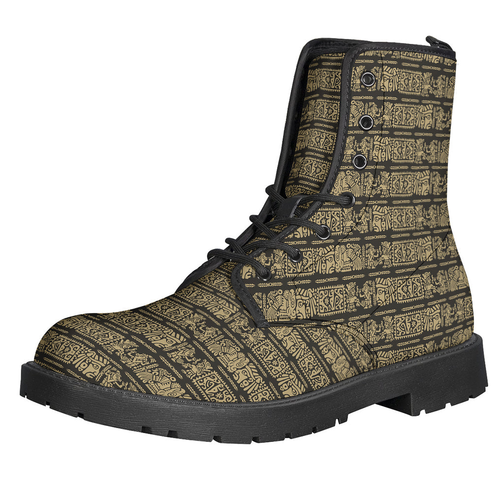 Groovy Leather Lightweight Boots with Ancient Maya Design - 1