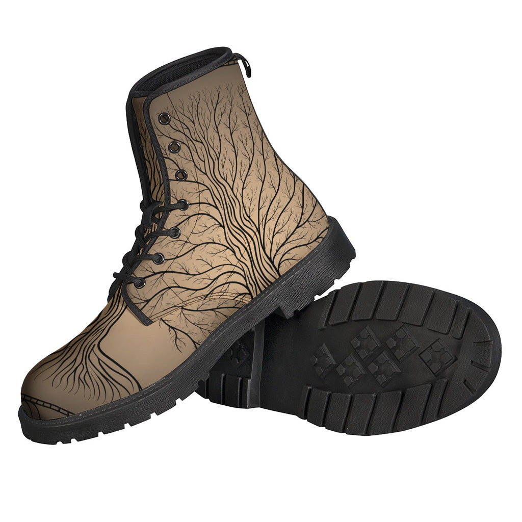 Walk in Peace and Style: Ancient Yggdrasil Tree Print Leather Boots for Hippies - 2