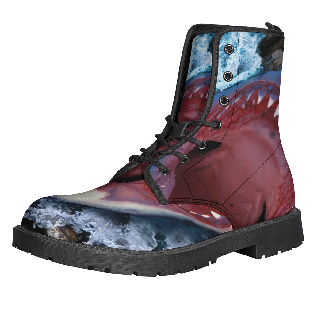 Walking on Sunshine: Hippie Chic Angry Shark Print Leather Boots - 1