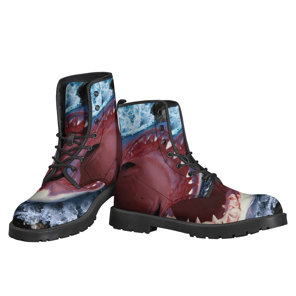 Walking on Sunshine: Hippie Chic Angry Shark Print Leather Boots - 3