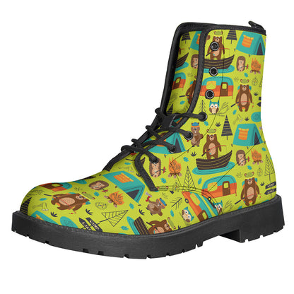 Animal Camping Pattern Print Hippie Leather Boots - 1