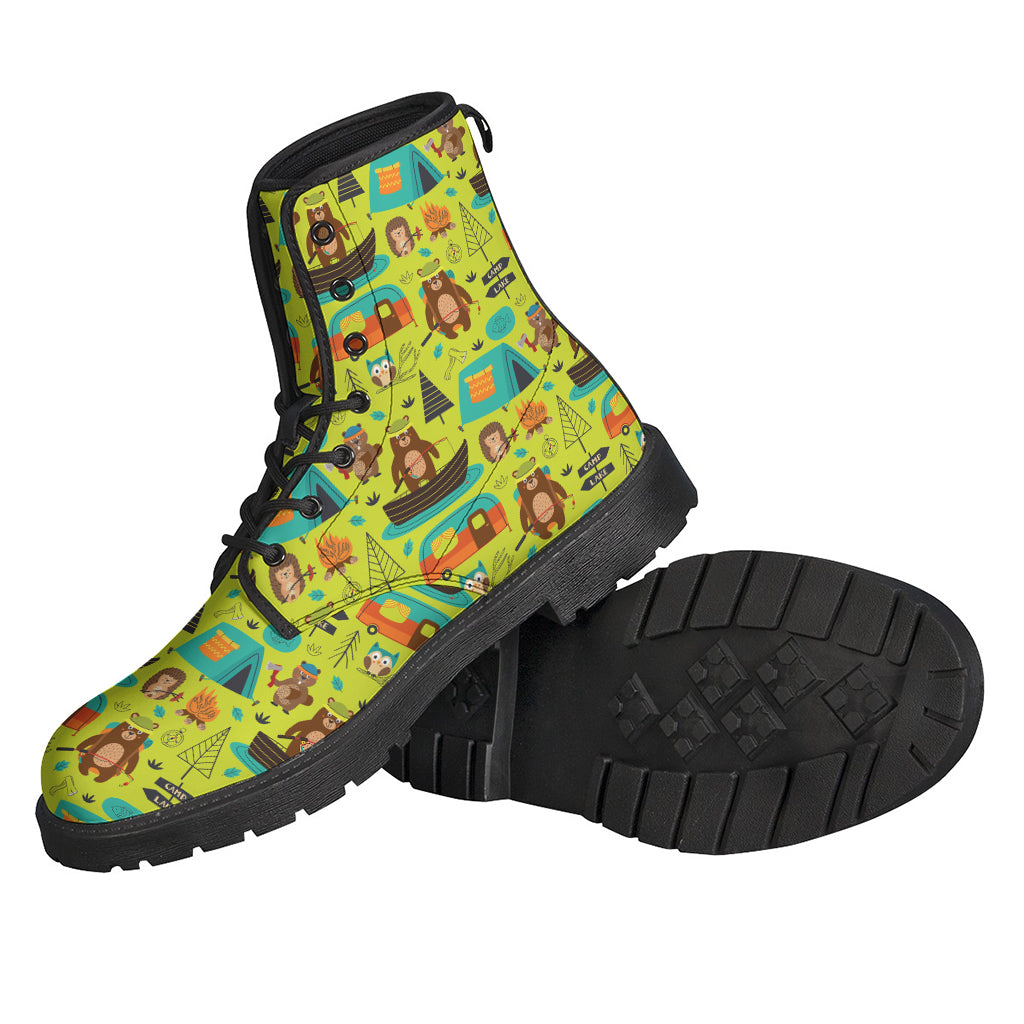 Animal Camping Pattern Print Hippie Leather Boots - 2