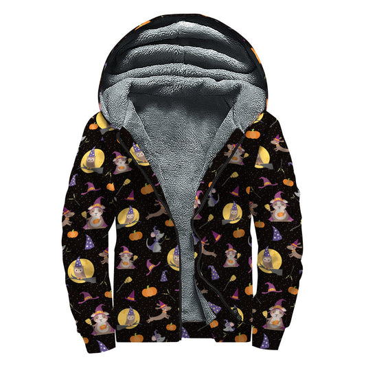 Animal Wizard Pattern Print Sherpa Lined Hippie Zip Up Hoodie - 1